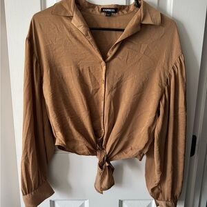 Express Women's Tie-Front Button Down Shirt - Camel Brown